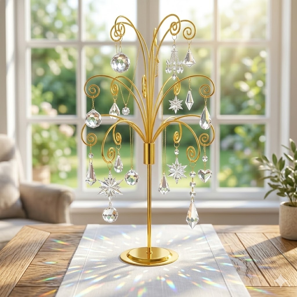 HOHIYA 20 Inch Tabletop Ornament Display Tree Metal Christmas Tree Stand for Desk and Mantel Small Jewelry Tower with Hooks Perfect Holiday Gift Brass Gold